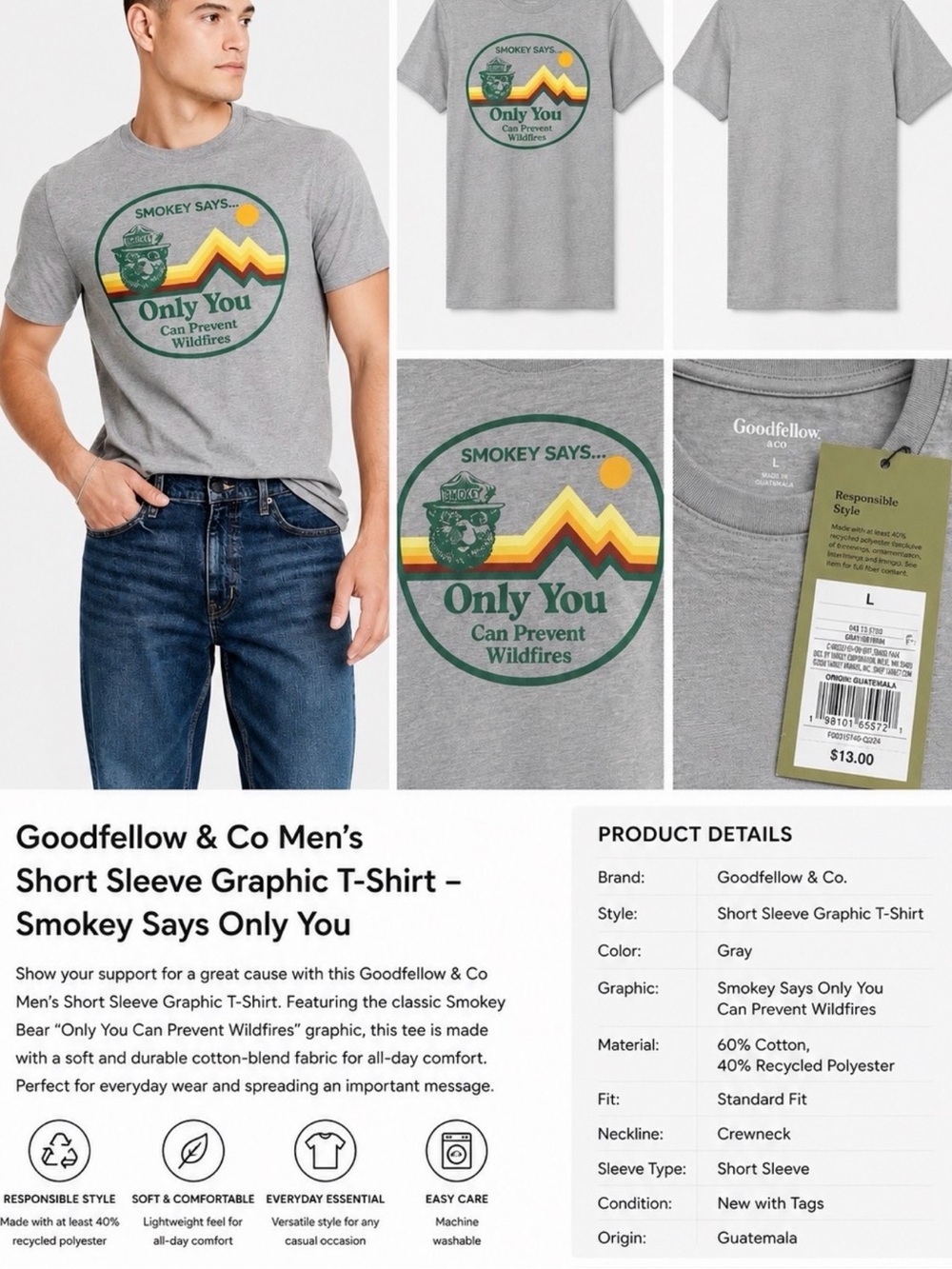 Goodfellow & Co Gray Smokey Says 'Only You' Graphic Tee